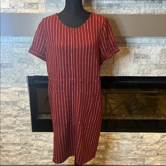 Susina Red striped sheath linen blend dress size Large - Picture 1 of 16